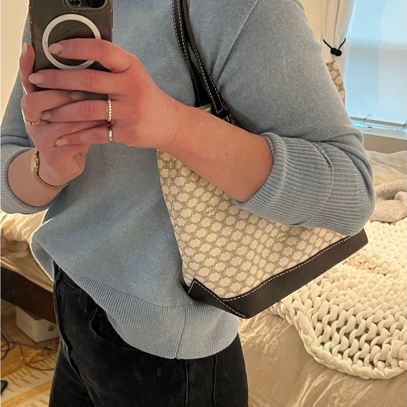 Vintage Celine Macadam Leather Shoulder Bag in White & Dark Brown - Picture 15 of 16